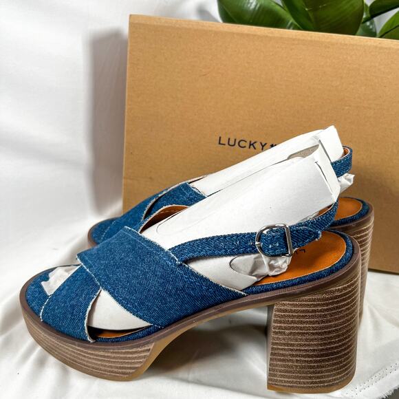 LUCKY BRAND Delmie Denim Platform Slingback Sandals Size 9.5 - Picture 2 of 10